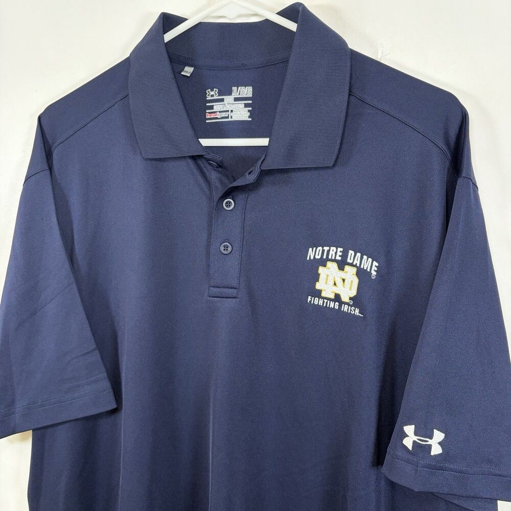 Notre Dame Fighting Irish Under Armour HeatGear Polo Shirt Mens XL Navy Golf